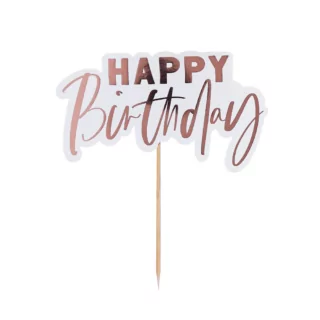 taart topper met happy birthday in rose goud