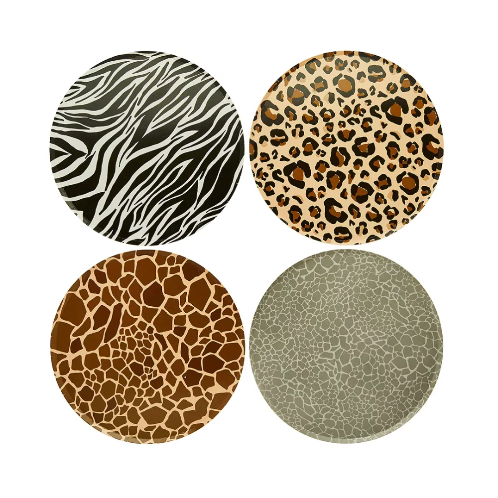 bordjes met zebra, giraffe, tijger en slangen print