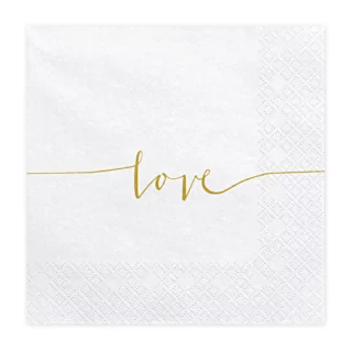 witte servet met gouden tekst love