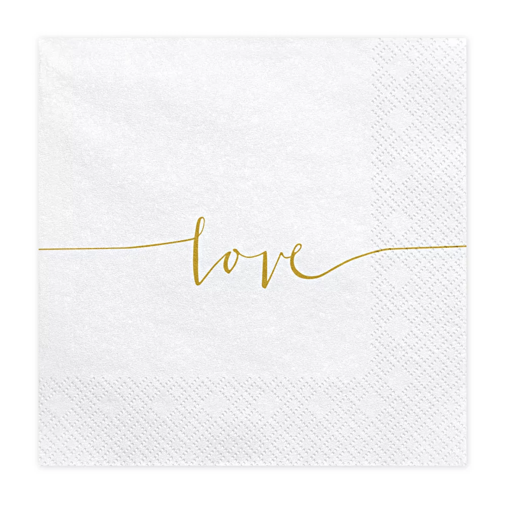 witte servet met gouden tekst love