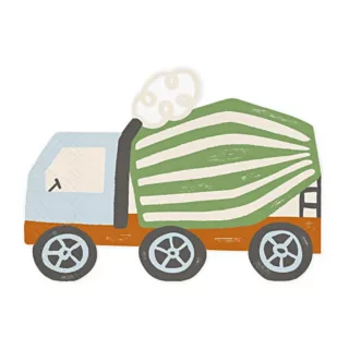 servet betonmixer in het groen, oranje, grijs en blauw