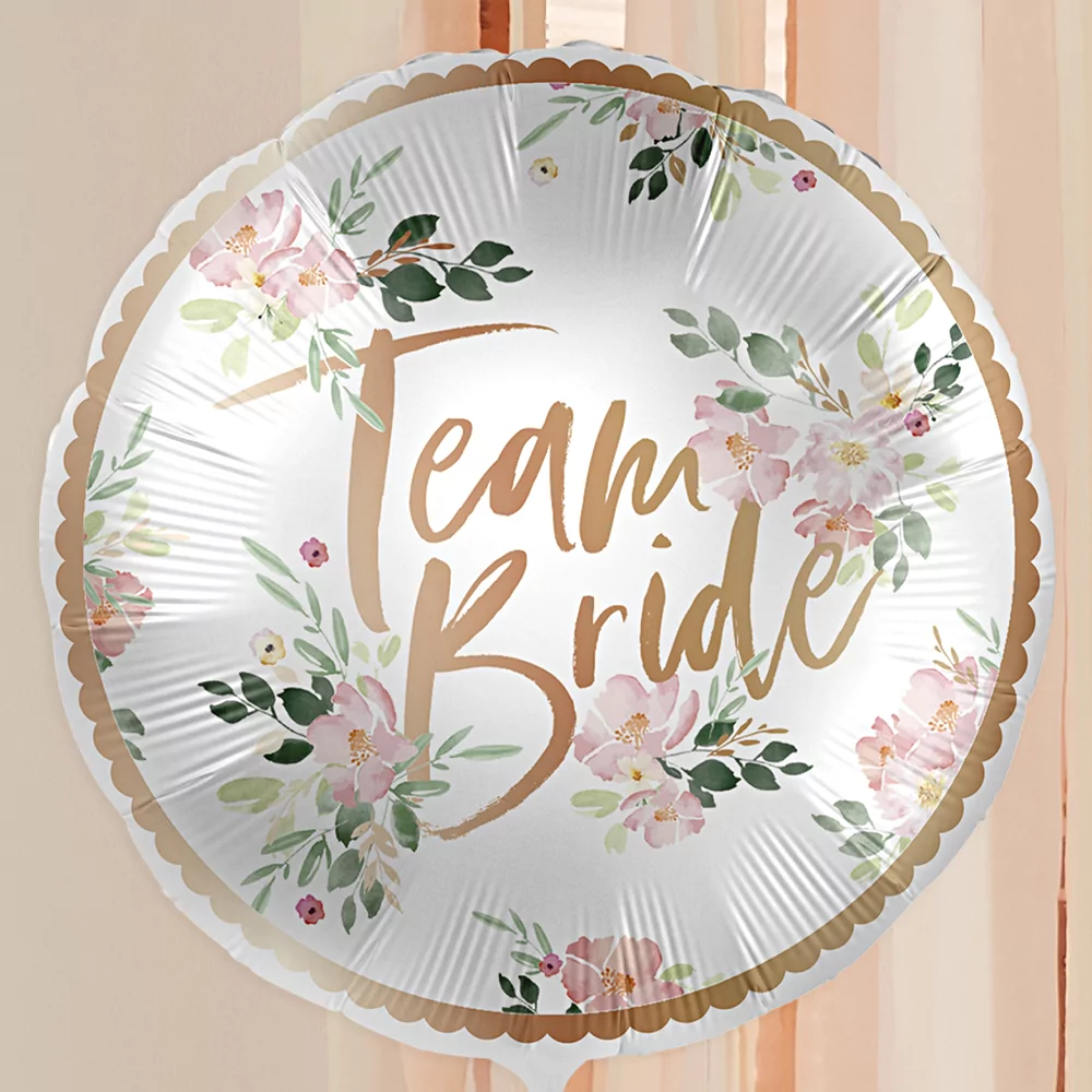 rose gouden team bride folieballon met roze bloemetjes