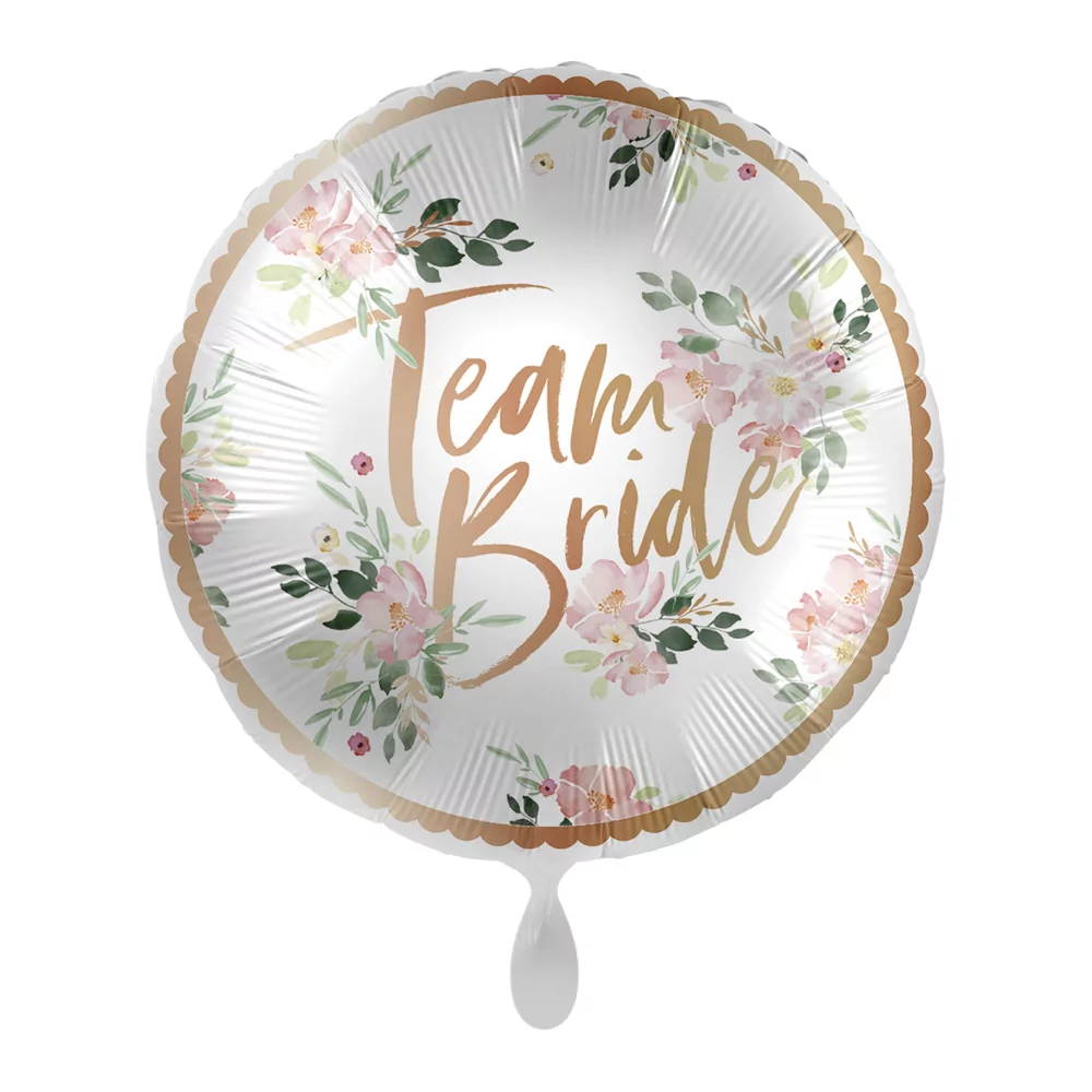 rose gouden team bride folieballon met roze bloemetjes