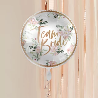 rose gouden team bride folieballon met roze bloemetjes