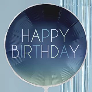 ombref olieballon donkerblauw met groen en de tekst happy birthday
