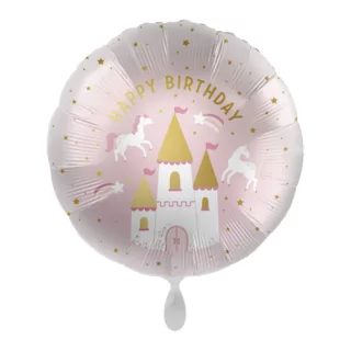 prinsessen folieballon met gouden tekst happy birthday en een kasteel