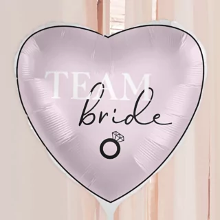 roze folieballon met de tekst team bride in het wit en zwart