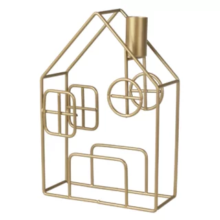 Gouden kaarshouder in de vorm van een huisje