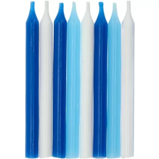 Kaarsjes in het blauw, lichtblauw en wit