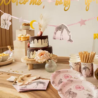 Roze en gouden versiering voor een babyshower meisje