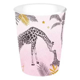 Roze beker met zwarte en gouden opdruk met jungle dieren en palm bladeren