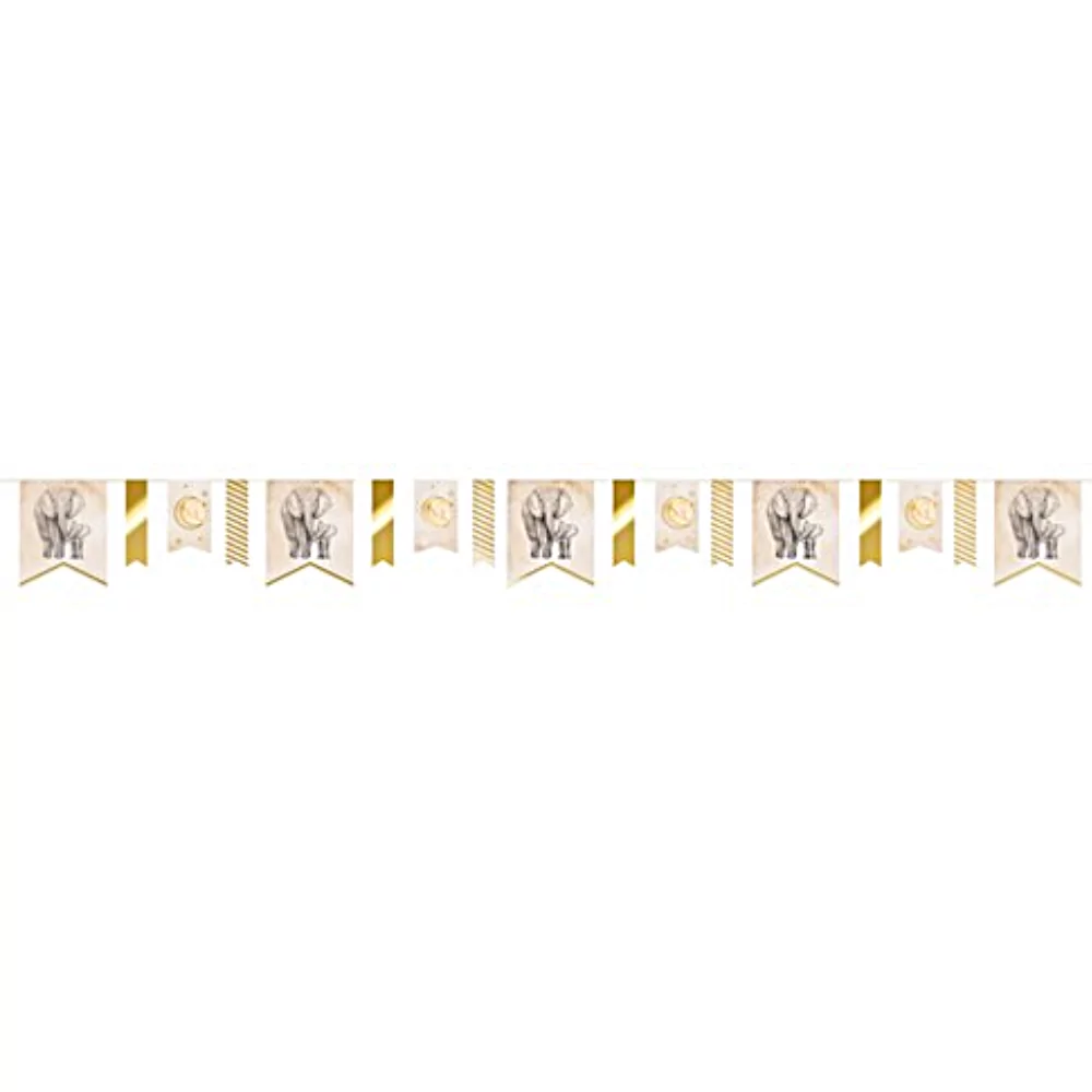 Goud met nude slinger voor een gender neutrale babyshower met safari thema
