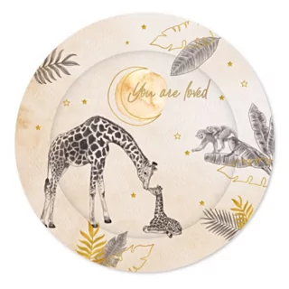 Bordjes met jungle dieren erop voor een gender neutrale babyshower met jungle thema