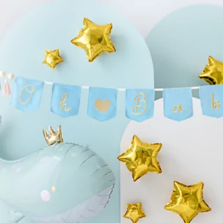blauwe en gouden babyshower versiering