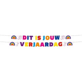 Regenboog slinger met de tekst dit is jouw verjaardag