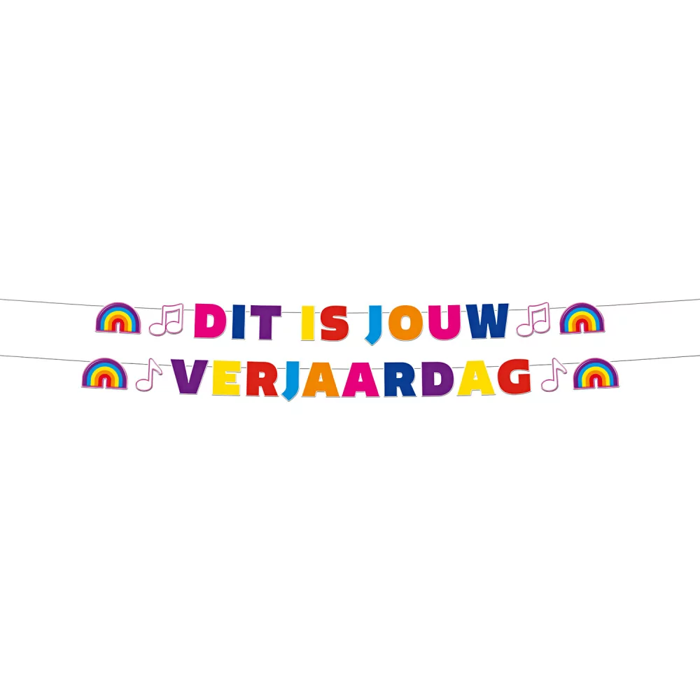 Regenboog slinger met de tekst dit is jouw verjaardag