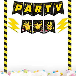 Taart topper met de tekst party in het geel en zwart