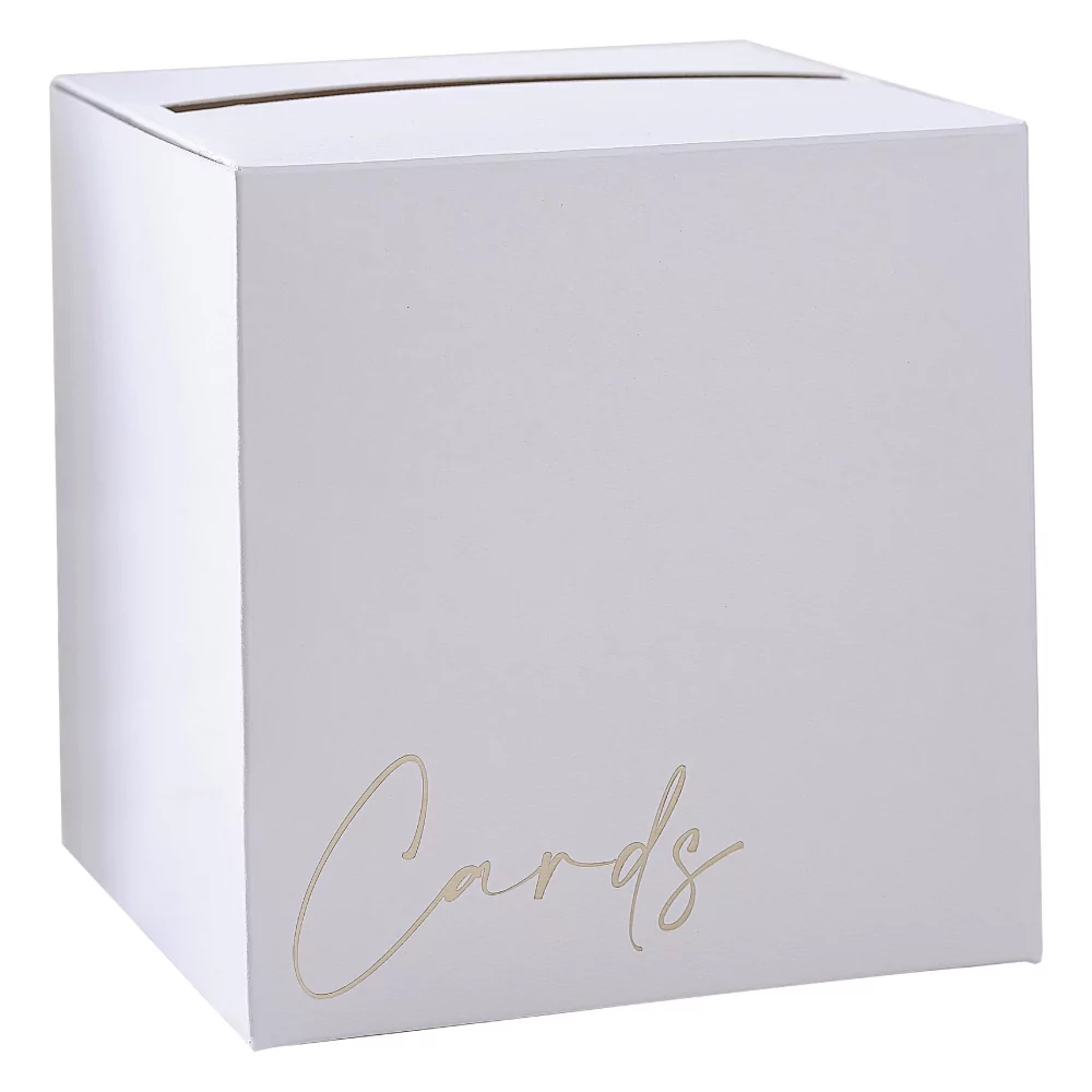 Witte kaartendoos met gouden tekst cards