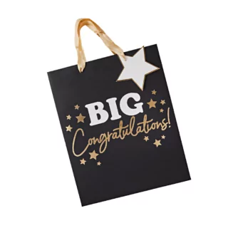 Cadeautas in het zwart en goud met de tekst big congratulations