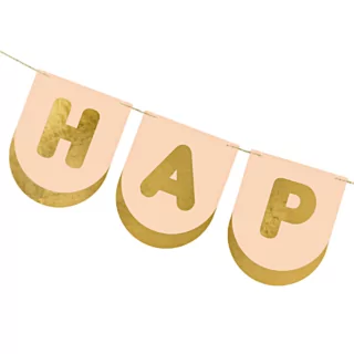roze en gouden slinger met de tekst happy birthday