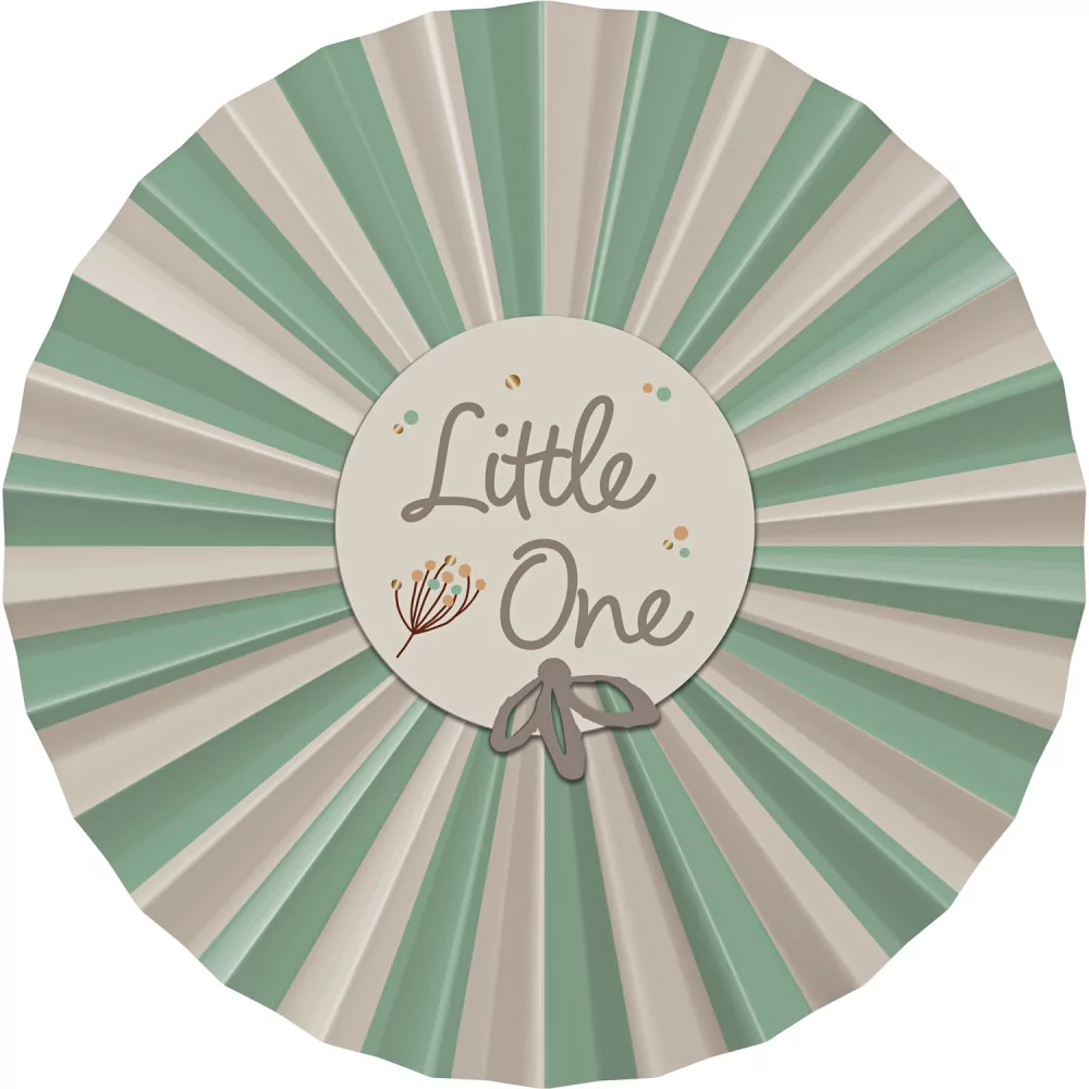 mintgroen met grijs gestreepte waaier en de tekst little one voor een babyshower