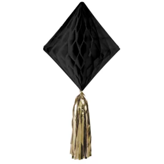zwarte, ruitvormige honeycomb met een gouden tassel