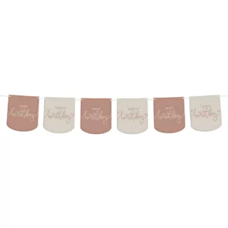 roze en creme vlaggenlijn met de tekst happy birthday