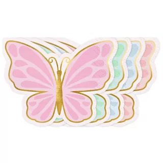 vlinder servetten met een gouden rand in het roze, mint, lila en blauw