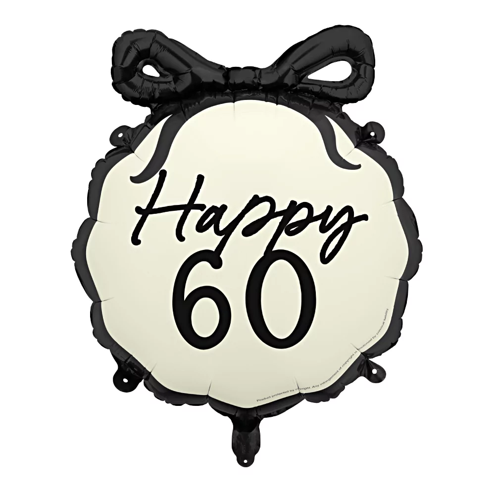 creme en zwarte ballon met een strik en de tekst happy 60