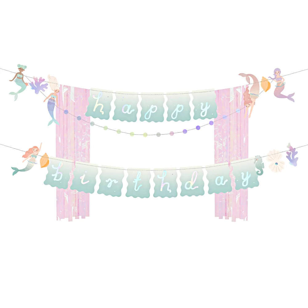 letterbanner met zeemeerminnen en de tekst happy birthday
