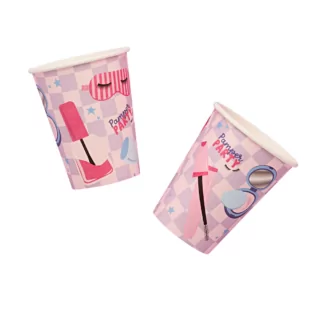 papieren bekers lila blokjes en makeup