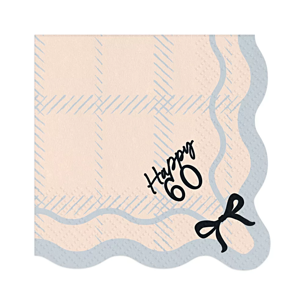 creme servetten met de zwarte tekst happy 60 en strikjes