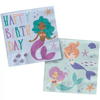 zeemeermin servetten met de tekst happy birthday