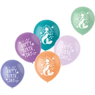 multicolor latex ballonnen met zeemeerminnen en de tekst happy birthday