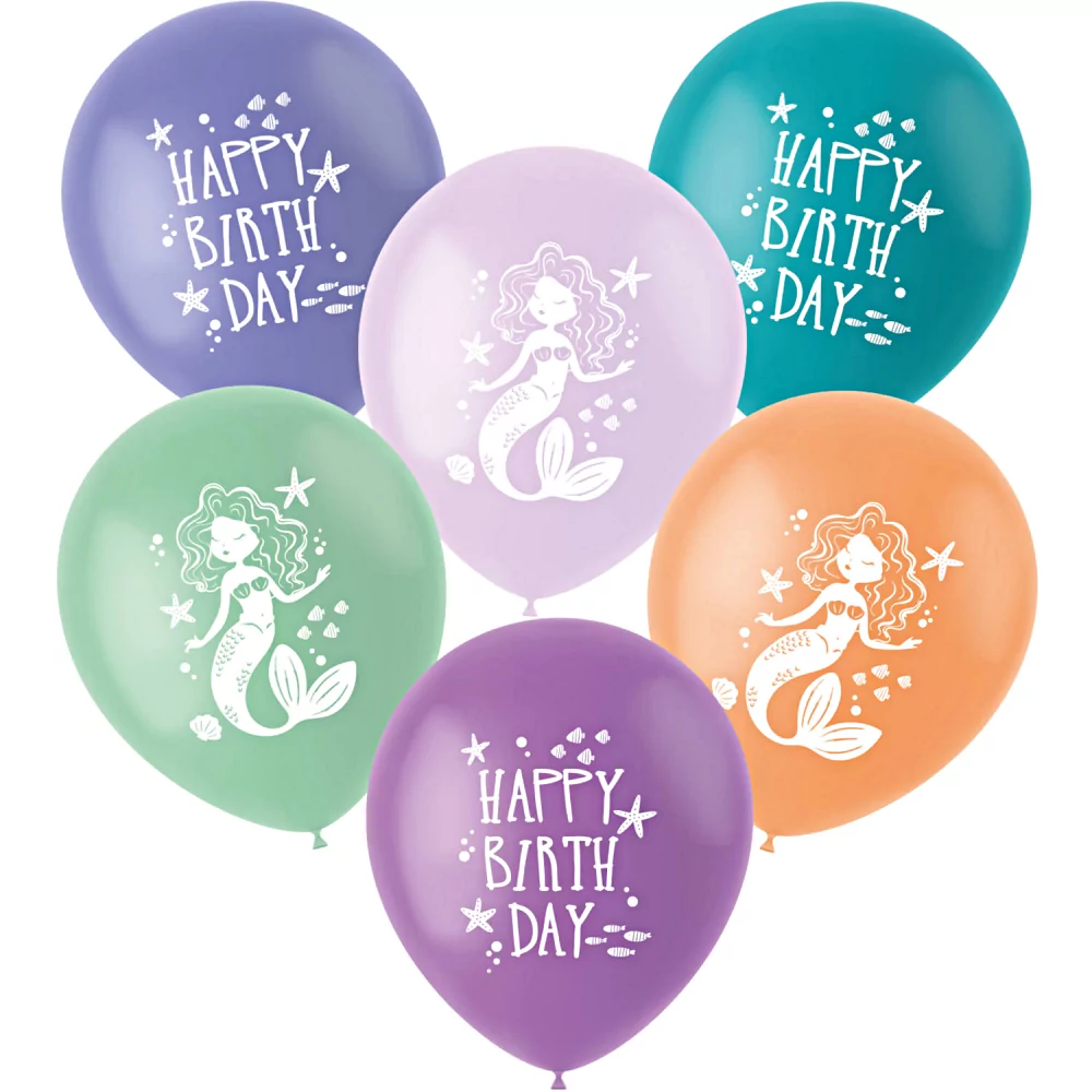 multicolor latex ballonnen met zeemeerminnen en de tekst happy birthday