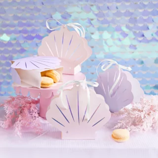 cadeautasjes schelpen lila en roze