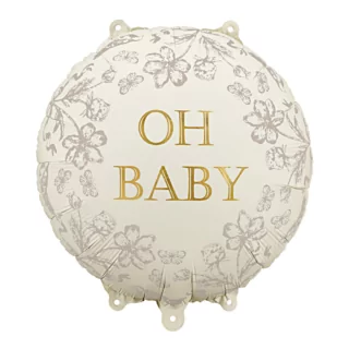 folieballon babyshower beige en grijze bloemen
