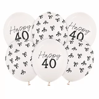 ballonnen met de tekst happy 40 en strikjes