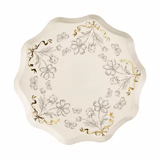 beige babyshower bordjes met gouden strikjes en bloemen