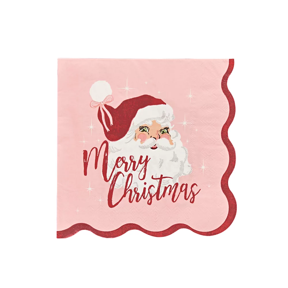 servet merry christmas met vintage kerstman en ribbelrand