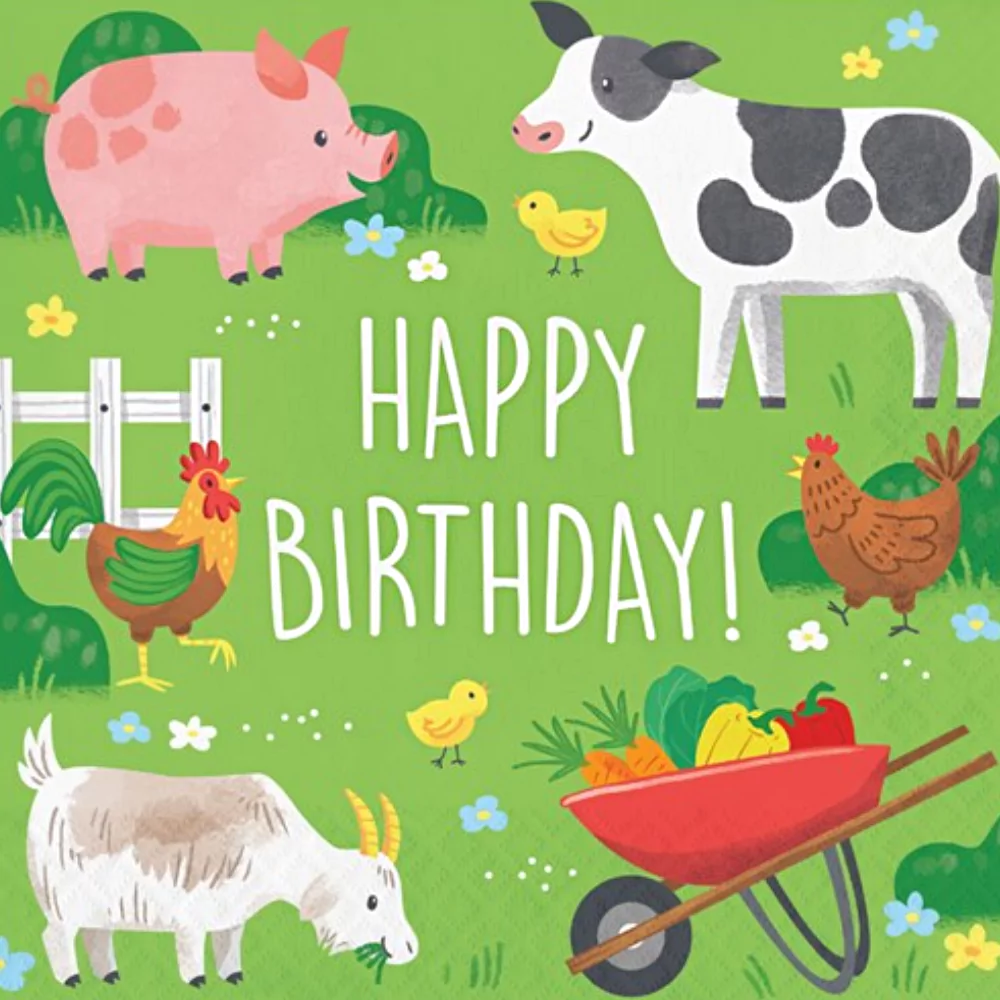 Servetten Happy Birthday - Boerderijdieren